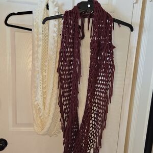 Elegant Burgundy and Cream Knit Scarves